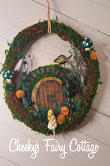 Fairy door moss wreath with fairy in gorgeous settings. Perfect decor gift for fairy lovers. Christmas, gifts, decor, special gifts.