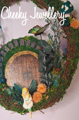 Fairy door moss wreath with fairy in gorgeous settings. Perfect decor gift for fairy lovers. Christmas, gifts, decor, special gifts.