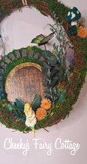 Fairy door moss wreath with fairy in gorgeous settings. Perfect decor gift for fairy lovers. Christmas, gifts, decor, special gifts.