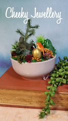 Cute Dinosaur themescape garden with green crystal and prehistoric greenery. Imagination play, creative play for kids. Great gift ideas.
