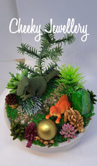 Cute Dinosaur themescape garden with green crystal and prehistoric greenery. Imagination play, creative play for kids. Great gift ideas.