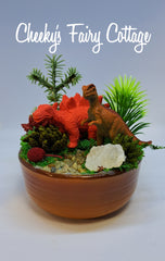 Cute Dinosaur themescape garden with green crystal and prehistoric greenery. Imagination play, creative play for kids. Great gift ideas.