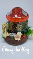 Fairy Resin toadstool trinket box, with woodland setting