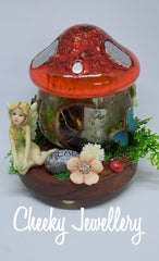 Fairy Resin toadstool trinket box, with woodland setting
