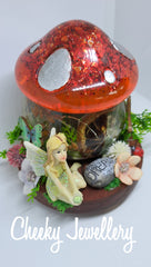 Fairy Resin toadstool trinket box, with woodland setting