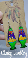Groovy space dangly earrings