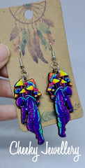 Groovy space dangly earrings