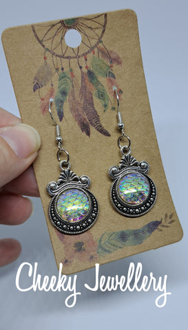 Mermaid scale acrylic earrings, girls costume jewellery, fun jewellery. Cheeky Jewellery, gifts for birthdays and Christmas, roses