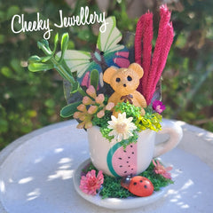 The cutest mini Beary garden in tiny teacup set. Imagination play, creative play for kids. Gift ideas for girls or boys. Mini centrepieces