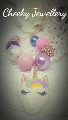 Bubblegum bead unicorn necklace