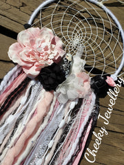 Pink and black Babushka dreamcatcher
