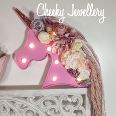 Unicorn light decor with sparkly glitter horn and floral mane