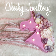 Unicorn light decor with sparkly glitter horn and floral mane